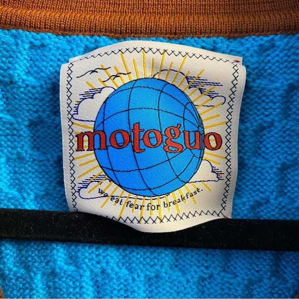 Motoguo Mr.Rogers Lake Blue & Brown Button Up Knit Sweater Oversized S/M - Picture 9 of 10
